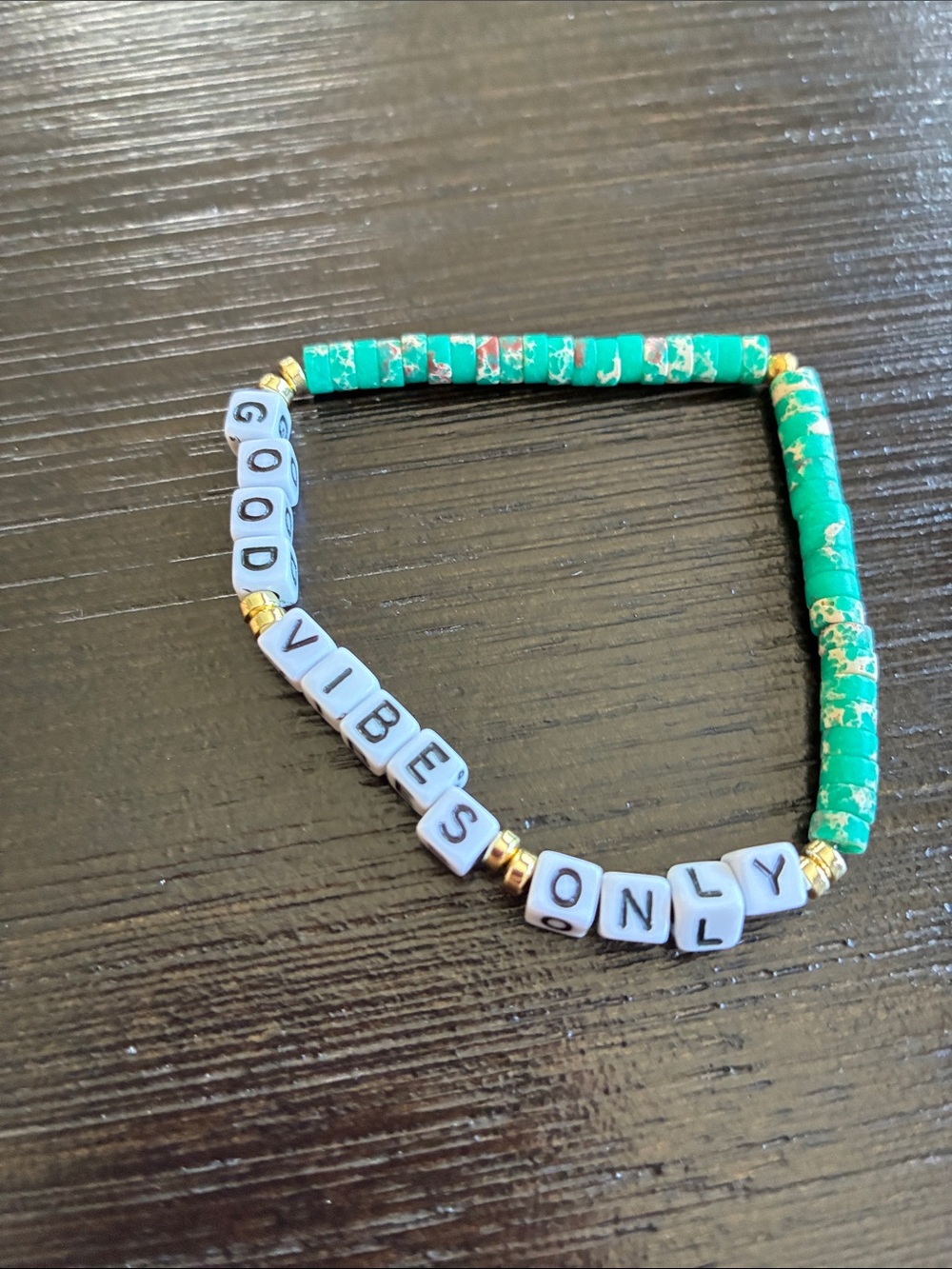 Good Vibes Only Beaded Bracelet - Turquoise & Gold - Picture 2 of 3
